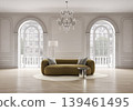 Elegant classic empty room with arched windows and yellow sofa, 3d render 139461495
