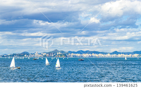 Landscape panorama coastline boats mountains Niteroi Rio de Janeiro Brazil. Landscape panorama coastline boats mountains Niteroi Rio de Janeiro Brazil. 139461625