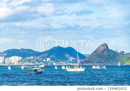 Landscape panorama coastline boats mountains Niteroi Rio de Janeiro Brazil. Landscape panorama coastline boats mountains Niteroi Rio de Janeiro Brazil. 139461632