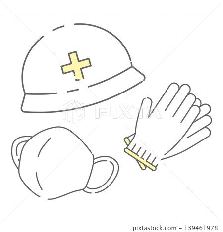 Line drawing illustration of a simple safety equipment set. Line drawing illustration of a simple safety equipment set. 139461978