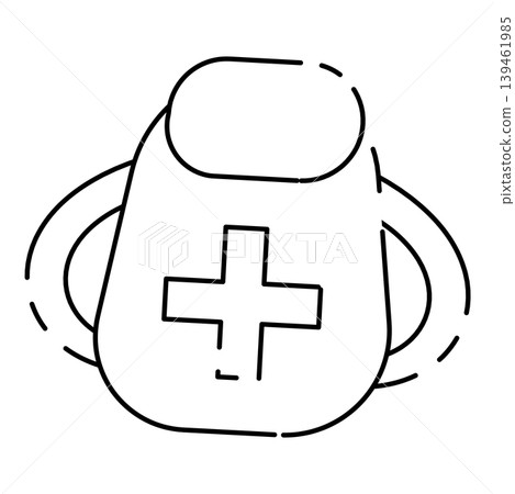 Line drawing illustration of a first-aid bag with a cross symbol. 139461985