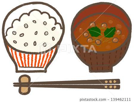Red barley (red striped) and nameko mushroom red miso soup, with a simple and cute hand-drawn illustration (Lifestyle Series) Red barley (red striped) and nameko mushroom red miso soup, with a simple and cute hand-drawn illustration (Lifestyle Series) 139462111