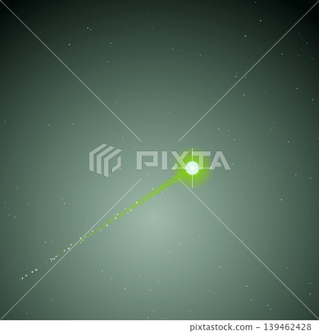 神秘的背景 SVG 向量圖，描繪了一片森林，一顆深綠色的彗星和流星劃過其中。 139462428