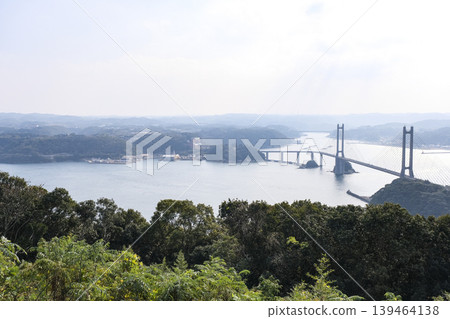 The Yobuko Bridge as seen from Kabeshima's Wind-Viewing Hill Park. The Yobuko Bridge as seen from Kabeshima's Wind-Viewing Hill Park. 139464138