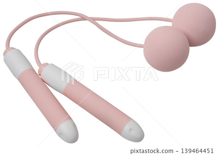 Pink cordless jump rope with weighted balls for indoor fitness training isolated. 139464451