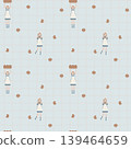 seamless minimal happy kitchen with bakery girl, cookies, bread and cupcake repeat pattern background, flat jpg illustration graphic design 139464659
