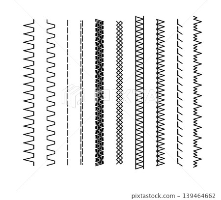 Embroidery vector stitch patterns with geometric lines and borders. Vector textile design elements featuring decorative stitched edges, cross-stitch dividers, and seamless sewing motifs. Embroidery vector stitch patterns with geometric lines and borders. Vector textile design elements featuring decorative stitched edges, cross-stitch dividers, and seamless sewing motifs. 139464662