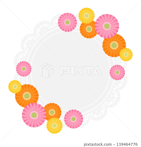圓形蕾絲花框中的非洲菊 圓形蕾絲花框中的非洲菊 139464776