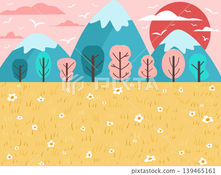 春日山花風景插畫 春日山花風景插畫 139465161