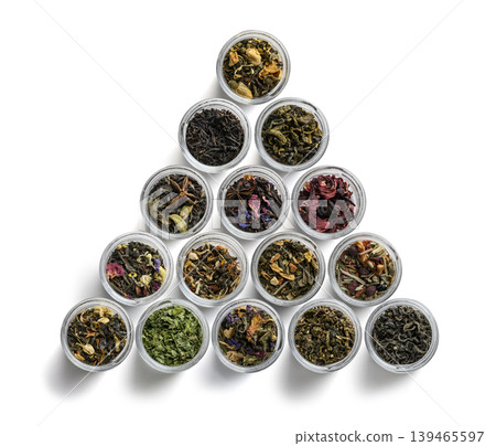 Large assortment of teas in the form of a frame on a white background. The view from the top Large assortment of teas in the form of a frame on a white background. The view from the top 139465597
