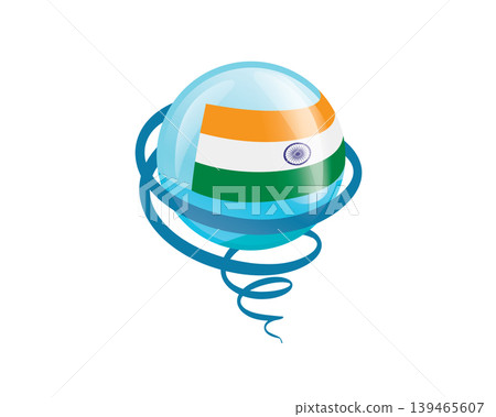 Stylish international icon showcasing Indian flag within reflective globe design Stylish international icon showcasing Indian flag within reflective globe design 139465607