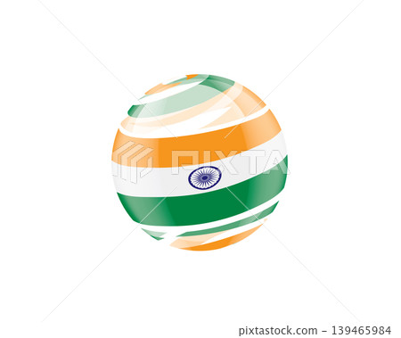Illustration of globe wrapped in Indian flag patterns with subtle shadowing 139465984