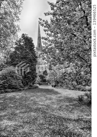 Idillic garden with St Gabriel's Church, London, England, UK Idillic garden with St Gabriel's Church, London, England, UK 139466525