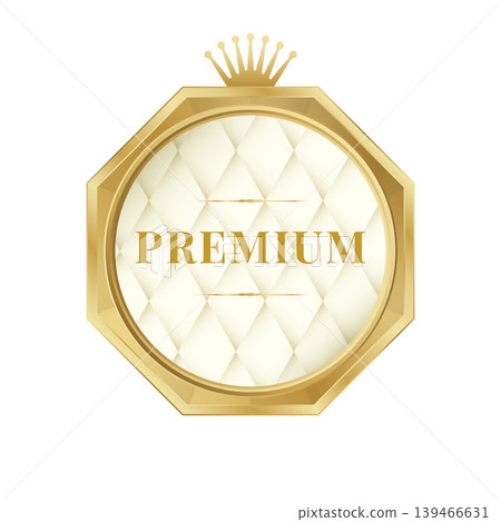 Premium, high-quality gold badge, crown, leather-like label, and certification medal. Premium, high-quality gold badge, crown, leather-like label, and certification medal. 139466631