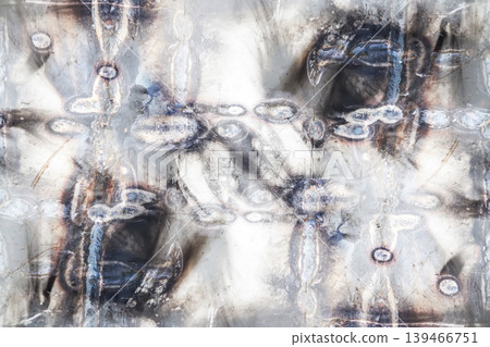Rusted steel surface with peeling layers and rough texture in macro composition. Suitable for grunge backgrounds, urban design, and material studies. Rusted steel surface with peeling layers and rough texture in macro composition. Suitable for grunge backgrounds, urban design, and material studies. 139466751