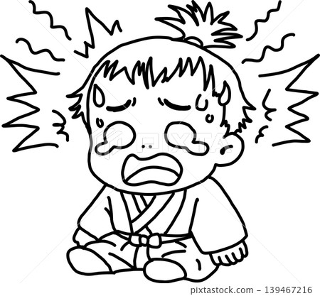 A baby in a kimono crying and panicking. Cute, hand-drawn illustration of a samurai. A baby in a kimono crying and panicking. Cute, hand-drawn illustration of a samurai. 139467216