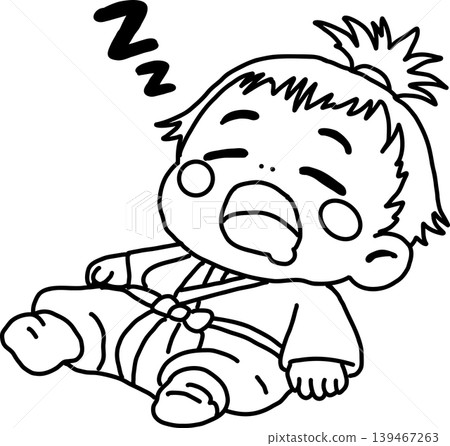A cute baby samurai dozing off. An illustration of a child sleeping in traditional Japanese clothing. A cute baby samurai dozing off. An illustration of a child sleeping in traditional Japanese clothing. 139467263