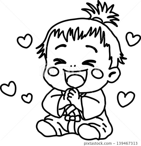 An illustration of a baby in a kimono, smiling happily. Japanese-style character, celebration, happiness An illustration of a baby in a kimono, smiling happily. Japanese-style character, celebration, happiness 139467313