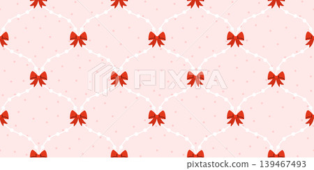 Heart bow coquette pattern for seamless cover design with pink. Vector sweater bg feminine love and christmas gift motif. Small colorful gingham texture through lattice ornament. Heart bow coquette pattern for seamless cover design with pink. Vector sweater bg feminine love and christmas gift motif. Small colorful gingham texture through lattice ornament. 139467493