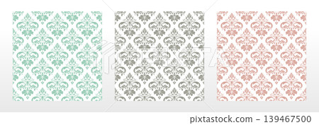 Wallpapers in the style of Baroque.. Set of colored floral ornaments. Seamless vector backgrounds Graphic patterns for fabric, wallpaper, packaging. Ornate Damask flower illustration Wallpapers in the style of Baroque.. Set of colored floral ornaments. Seamless vector backgrounds Graphic patterns for fabric, wallpaper, packaging. Ornate Damask flower illustration 139467500