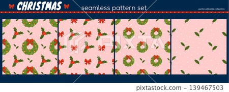 Christmas cover seamless vector with snowflake and tree print. Winter pattern bg festive red backdrop and mistletoe background. Ornament illustration for wreath and pine texture. Christmas cover seamless vector with snowflake and tree print. Winter pattern bg festive red backdrop and mistletoe background. Ornament illustration for wreath and pine texture. 139467503
