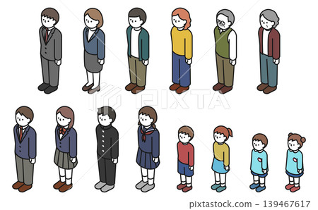 Isometric illustrations: A set of men and women of various ages (color) Isometric illustrations: A set of men and women of various ages (color) 139467617