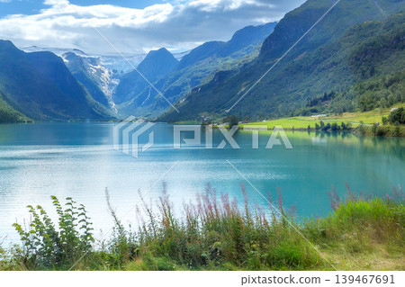 fjord, mountain peaks, Nordfjord, Olden, Norway fjord, mountain peaks, Nordfjord, Olden, Norway 139467691