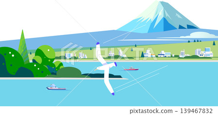 Flat design illustration of a cityscape overlooking Mt. Fuji and the sea. Editable vector background material with clean paths (copy) Flat design illustration of a cityscape overlooking Mt. Fuji and the sea. Editable vector background material with clean paths (copy) 139467832