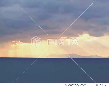 Sunlight filtering through gaps in the clouds and the sunset over the sea in Okinawa. Sunlight filtering through gaps in the clouds and the sunset over the sea in Okinawa. 139467967