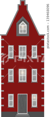 Illustration of a classic European-style red brick building, in shade of red and grey. 139468096
