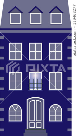 Illustration of a classic European-style building, in shade of blue and grey. 139468277