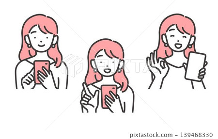 一名年輕女子操作智能手機的矢量圖解材料 一名年輕女子操作智能手機的矢量圖解材料 139468330