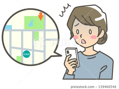 一位女士透過智慧型手機通知得知家人行為異常或走失,感到十分驚訝;警報功能 一位女士透過智慧型手機通知得知家人行為異常或走失,感到十分驚訝;警報功能 139468548