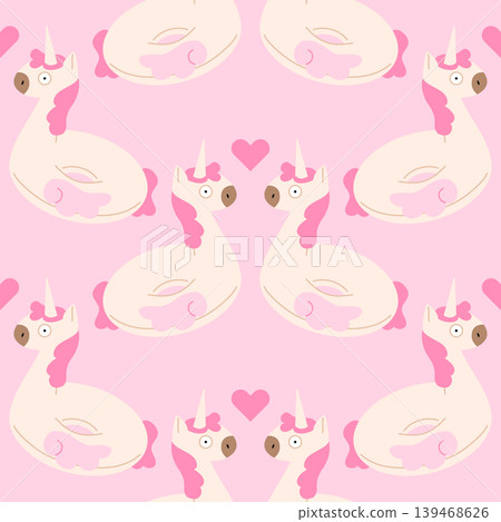 Seamless Pattern with Inflatable Unicorn Floats and Hearts on Pink Background. Vector illustration Seamless Pattern with Inflatable Unicorn Floats and Hearts on Pink Background. Vector illustration 139468626