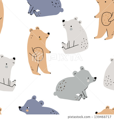 Seamless childish pattern with cute bears. Creative kids texture for fabric, wrapping, textile, wallpaper, apparel. Vector illustration Seamless childish pattern with cute bears. Creative kids texture for fabric, wrapping, textile, wallpaper, apparel. Vector illustration 139468717