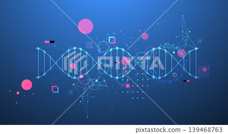 Abstraction on a scientific medical theme. Creative image of a DNA molecule with art elements. 139468763
