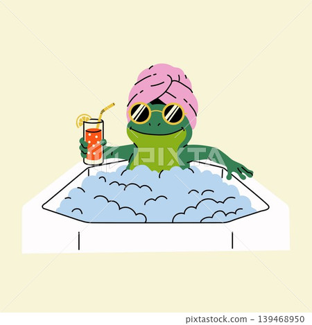 Kawaii Frog Spa Day with Drink and Sunglasses Kawaii Frog Spa Day with Drink and Sunglasses 139468950