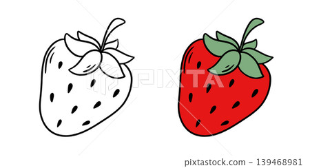Strawberry hand drawn sketch and color version 139468981