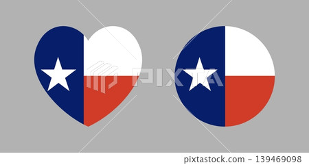 Texas round, heart flag icon, badge set. Flag of Texas circular, heart symbol, sticker. Flag button, banner, sign. Texas round, heart flag icon, badge set. Flag of Texas circular, heart symbol, sticker. Flag button, banner, sign. 139469098