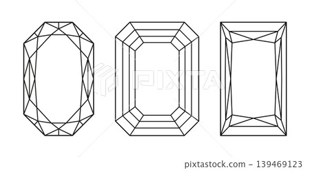 Diamond Radiant, Emerald, Princess cut shape. Design diagram. Set of Brilliant Phoenix Radiant, Emerald, Princess cut pattern. Gemstone outline icon for jewellery design, branding, packaging, logo. Diamond Radiant, Emerald, Princess cut shape. Design diagram. Set of Brilliant Phoenix Radiant, Emerald, Princess cut pattern. Gemstone outline icon for jewellery design, branding, packaging, logo. 139469123