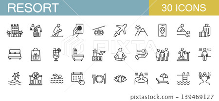 A set of line icons related to resorts and travel. A set of line icons related to resorts and travel. 139469127
