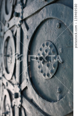 forged steel shield with a sharp spike  139469580