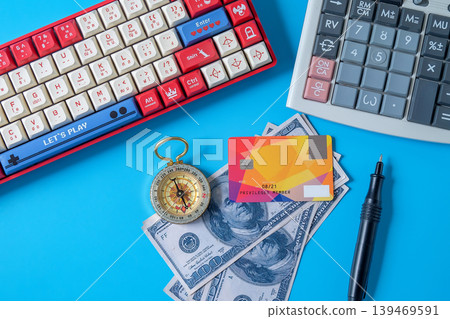 Credit card and money with compass,Traveling plan. Credit card and money with compass,Traveling plan. 139469591