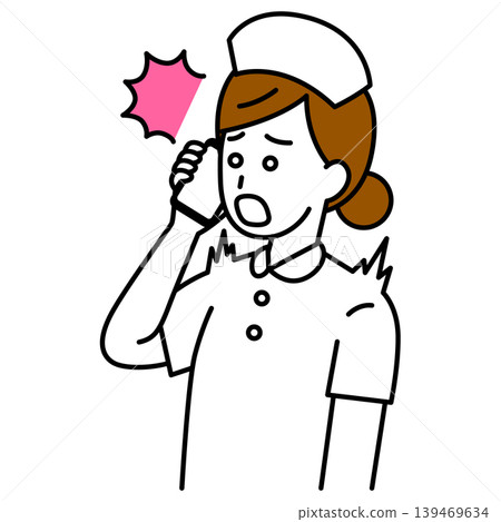 Female nurse surprised by smartphone conversation Female nurse surprised by smartphone conversation 139469634