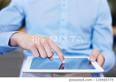 Tablet, finger and business for hands interactive design, mockup and technology for networking or touch. Person, internet and responsive touchscreen for application, website and research in office Tablet, finger and business for hands interactive design, mockup and technology for networking or touch. Person, internet and responsive touchscreen for application, website and research in office 139469774
