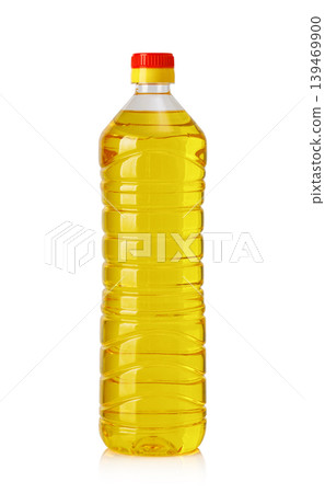 Plastic bottle with cooking vegetable oil on white Plastic bottle with cooking vegetable oil on white 139469900