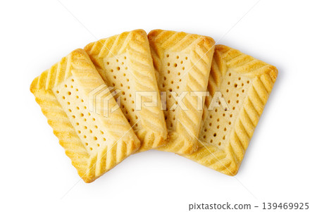 Four golden shortbread butter cookies snack food 139469925
