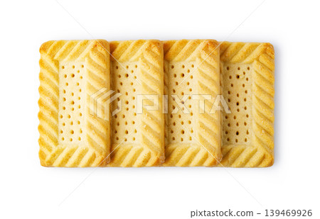 Row of golden shortbread cookies for tea time 139469926