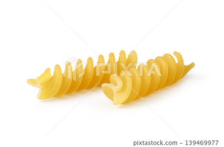 Fusilli pasta corkscrew shape on white background 139469977