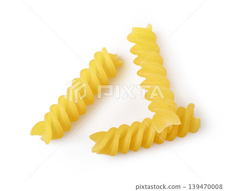 Dry fusilli pasta spirals on white background Dry fusilli pasta spirals on white background 139470008